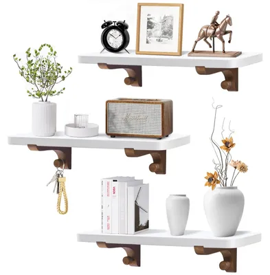 Produktbild von Elzusha – Set aus 3 Holz-Wandregalen zur Dekoration – Weiß und Nussbaum