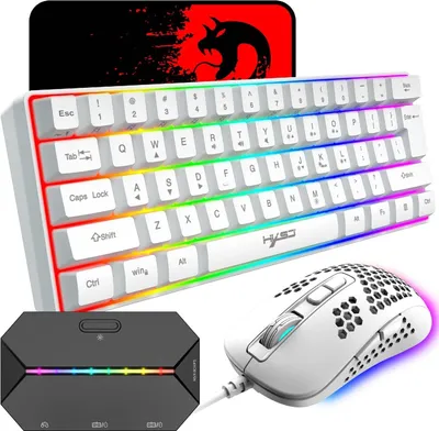 Produktbild von 60% kabelgebundene kompakte Gaming-Tastatur, 61 Tasten, 11 RGB volle Tasten, Anti-Ghosting + leichte Gaming-Maus, 2400 DPI, optische Maus mit Wabenmus