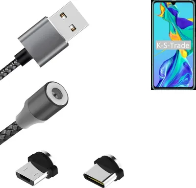 Produktbild von K-S-Trade Hochwertiges Magnet-Lade-kabel Sync-Kabel Daten-Kabel für Huawei P30 mit USB-Typ-C-Anschluss und Micro-USB-Anschluss 2A bis zu 480mbps
