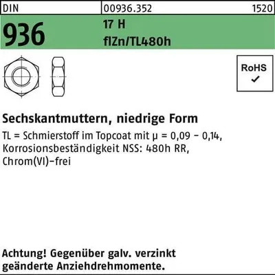 Produktbild von Reyher  Sechskantmuttern DIN 936 17 H M 24 flZn (50 Stück)
