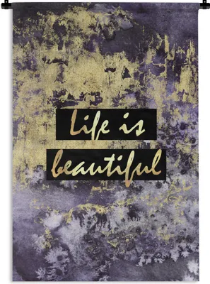 Produktbild von MuchoWow® Wandteppich Wandbehang Zitate - Leben - Gold 120x180 cm Tapisserie Dekoration Wandtuch - Schlafzimmer - Dekorationen für das Haus