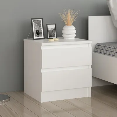 Produktbild von Nachttisch Fuglebjerg Kommode Weiß mit 2 Schubladen Nachtschrank Schlafzimmer Nachtkästchen Modern