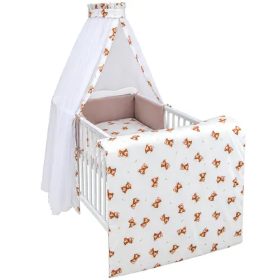 Produktbild von Baby Delux Baby Bettwäsche Bettset 4-tlg Bettausstattung Nestchen Himmel Waffelpique kleine Teddys Weiß