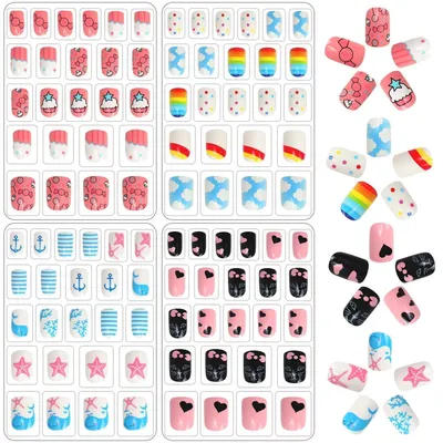 Produktbild von Künstliche Fingernägel für Kinder 96 Stück Vollabdeckung Kurze Nagelspitzen Kinder Nagelkunst Dekoration