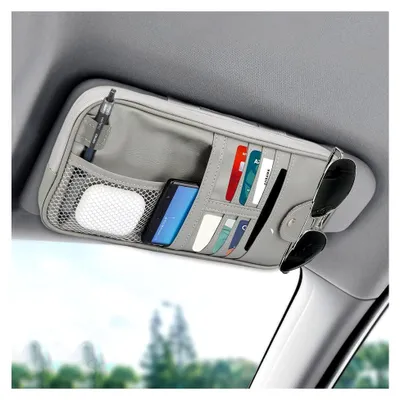 Produktbild von Auto Sonnenblende Organizer aus Leder mit mehreren Kartenfächern und Brillenhalter