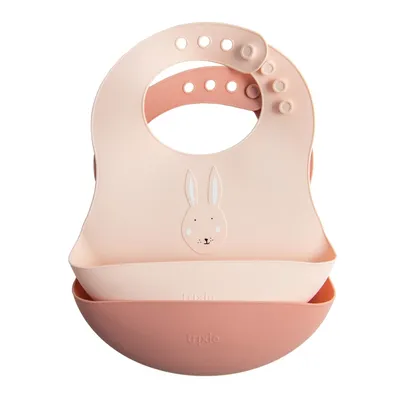 Produktbild von Trixie Silikon Lätzchen 2er-Pack - Baby Lätzchen mit Auffangschale - Mrs. Rabbit - rosa