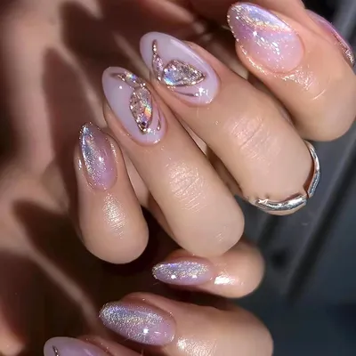 Image de Ceboic Press on Ongles, paillettes design amande, violet, 24 pièces