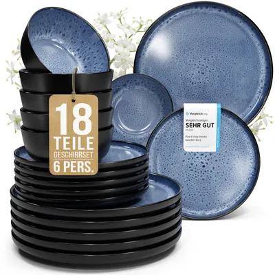 Produktbild von PURE LIVING Geschirrset Ibiza aus Steingut, 18-tlg., für 6 Personen, Tiefblau