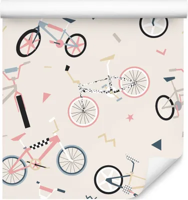Zdjęcie produktu dla Tapeta Dla Młodzieży Kolorowe Rowery BMX Wzory Abstrakcja Ścienna z modnym efektem 3D