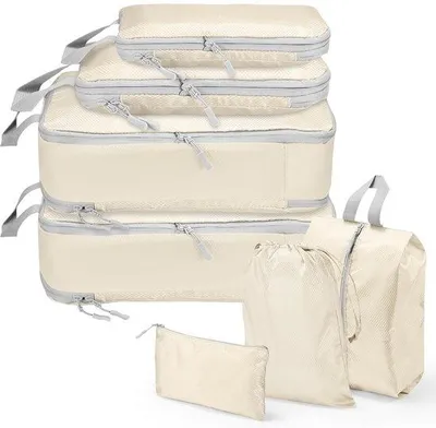 Produktbild von Famanu Kompressionstaschen Kofferorganizer - Set von 7 - Beige