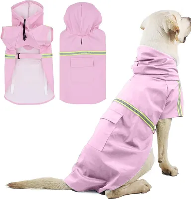 Produktbild von Regenmantel für Hunde - Winddicht und Wasserdicht mit Reflektierenden Streifen, Verstellbarem Kapuze und Kragenloch - Geeignet für Kleine, Mittlere und Große Hunde