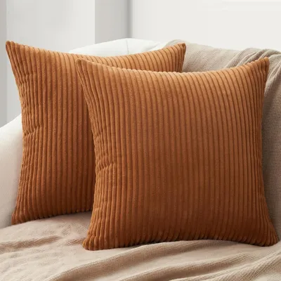 Productafbeelding van Kussensloop, 45x45 cm, corduroy, karameloranje, set van 2