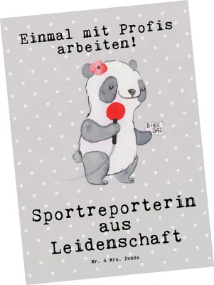 Produktbild von Mr. & Mrs. Panda Postkarte Sportreporterin Leidenschaft - Grau Pastell - Geschenk, Ansichtskarte, bildkarte, Fotokarte, Grußkarte, Postkarten