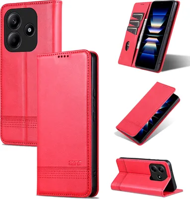 Produktbild von Leder Hülle für Xiaomi Redmi Note 14 5G, Klapphüllen Brieftasche Magnetverschluss Ständer Schutzhülle Rosa