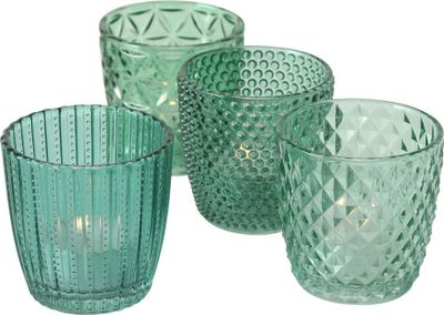 Boltze Windlicht Set Marilu 4-teilig petrol Deko-Gläser Teelichter 8 cm