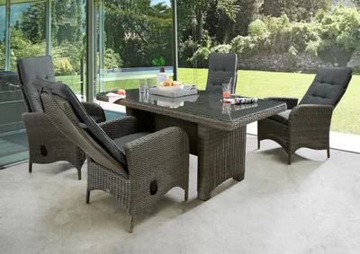 Produktbild von Destiny Sitzgruppe PALMA LUNA 4 Hochlehner + Tisch 165x90x75cm, vintage grau