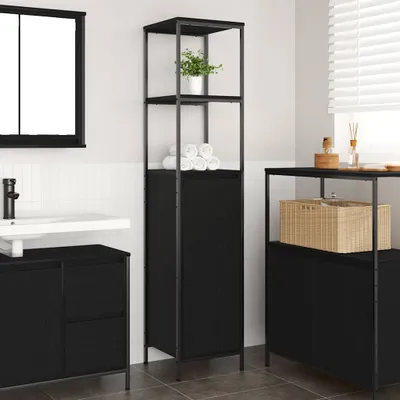 Produktbild von Badschrank mit Regalen Schwarz Eichen-Optik 36x35x165 cm, Badezimmerschränke DesignMöbel