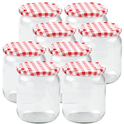 Produktbild von 8er Set Einmachgläser - 540ml mit Schraubdeckel (Karo-Muster) - Praktische Sturzgläser ideal zum Einkochen von Marmelade & als Vorratsglas