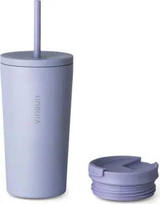 Produktbild von Thermobecher Edelstahl 480ml Kaffee Becher Trinkbecher Strohhalm isoliert Vinsun