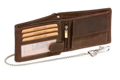 Produktbild von Bikerbörse im Querformat mit Chrom-Kette LEAS MCL im Vintage-Stil in Echt-Leder, braun - LEAS Chain-Series