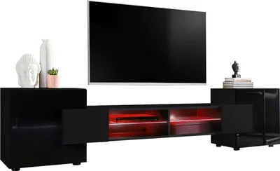 Obrázek produktu pro Komoda | TV skříňka se 2 dvířky Merano | korpus černý matný přední barva černá, LED RGB