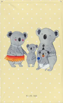 Produktbild von Mr. & Mrs. Panda Wandbild Koala Familie - Gelb Pastell - Geschenk, Muttertag, Wandbehang, Kinder, Family, Boho Wandteppich, Wandtuch, Gobelin, Mama