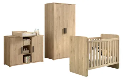 Produktbild von Babyzimmer Set Keelia Eiche mit Bett Schrank Wickelaufsatz