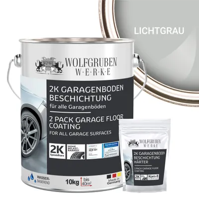 Produktbild von 2K Garagenbodenbeschichtung Garagenfarbe Garagenbodenfarbe Epoxidharz Bodenbeschichtung für Garage Werkstatt Keller - Lichtgrau l 10kg