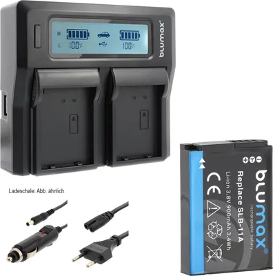 Produktbild von 1x Akku + Lader für Samsung SLB-11A TL320, TL350, TL500  WB600 WB650 900 mAh