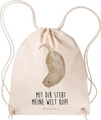 Produktbild von Mr. & Mrs. Panda Jutebeutel Otter Kopfüber - Transparent - Geschenk, zugbeutel, Verliebt, Niedlich, Liebe, Verknallt, wander rucksack, Turnbeutel, Seeotter, Säckchen