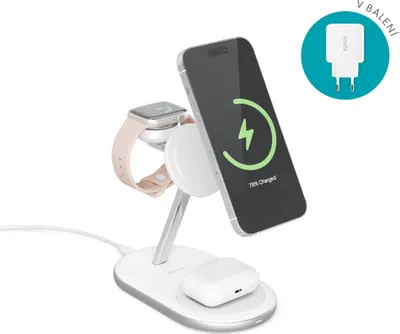 Obrázok produktu pre Nabíjací stojan Epico 3 v 1 pre MagSafe s adaptérom v balení - biely