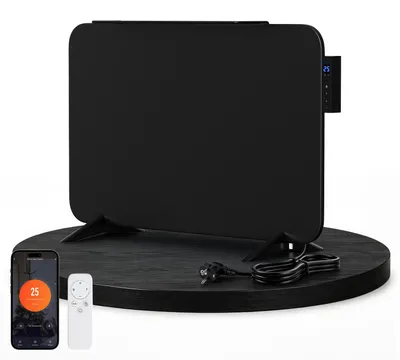 Produktbild von Ikodm 450W Infrarot Heizpaneel mit App-Steuerung, Touchdisplay, Timer und Handtuchhalter, Schwarz