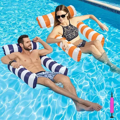 Immagine prodotto di Materassini gonfiabili, 2 pezzi, amaca galleggiante, 4-in-1, con pompa ad aria, per piscina