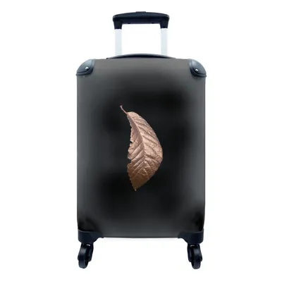 Produktbild von MuchoWow® Koffer Handgepäck Trolley Rollkoffer Kleine Reisekoffer mit 4 Rollen - Blätter - Roségold - Schwarz - Cabin Size < 55x40x23 cm & 55x40x20 cm - Fotokoffer - Kabinenkoffer - Boardgepäck - Reise-Box - Reisekoffer - Reisegepäck - Koffer mit Bild - Trolley für Kinder