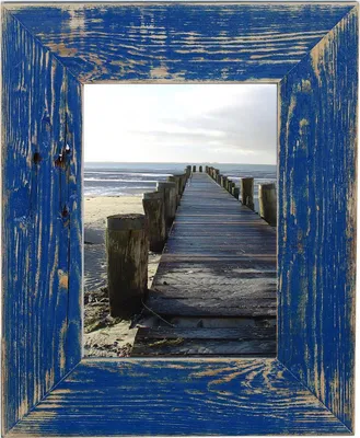 Image de Grand cadre photo 60x80 cm bleu marine fait main en bois ancien recyclé