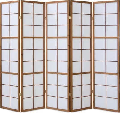 Image de 5 pan Shoji Paravent japonais bois en brun foncé