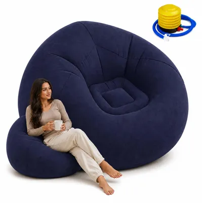 Produktbild von Aufblasbarer Gartenstuhl Luftsessel Strandstuhl mit Rückenlehne Navy 100 x 100 x 65 cm mit Pumpe