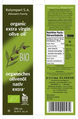 Produktbild von 6x KOLYMPARI 04502 Organisches Olivenöl nativ extra 250ml Flasche der Familie Mihelakis von Kreta
