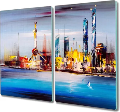 Produktbild von Coloray Schneidebrett Herdabdeckplatte 2x30x52 cm Kochplattenabdeckung Küchenbrett Hackbrett - Stadt Meer