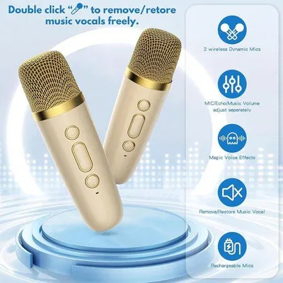Image de Mini système de karaoké avec 2 microphones et haut-parleur Bluetooth pour les soirées à la maison - Cadeau d'anniversaire ou de Noël - Jouet pour filles et adultes