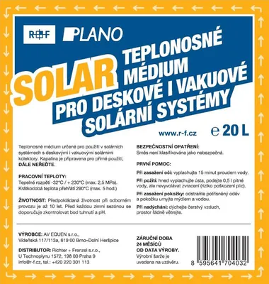Obrázek produktu pro Kapalina teplonosná nemrznoucí Plano SOLAR PRO SOLÁRNÍ SYSTÉMY 20L RFSOL/20