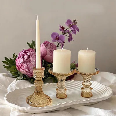 Produktbild von Set aus 3 Glas-Kerzenhaltern, Kerzenständer für Stumpenkerzen