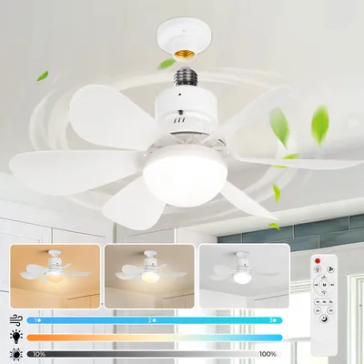 Obrázok produktu pre Tichý stropný ventilátor s osvetlením E27 40W, stropná lampa s diaľkovým ovládaním ventilátora, stropný ventilátor so svetlom stmievateľný časovač CCT 3 úrovne, biely