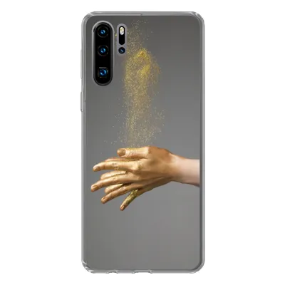 Produktbild von MuchoWow® Handyhülle Schutzhülle Hülle für Huawei P30 Pro Frau mit goldgefärbten Händen und einer Glitzerwolke Silikon Softcase Handy Hülle - Schutzdeckel
