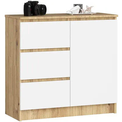 Produktbild von Kommode Jerry mit 3 Schubladen Schrank mit 2 Einlegeböden und 1 Tür Wohnzimmer Schlafzimmer Moderne 16mm 80x77x35 cm Artisan-Weiß