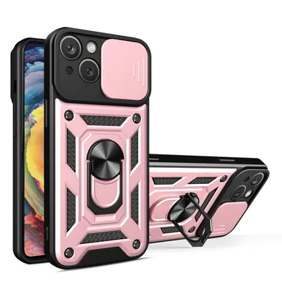 Produktbild von Panzer Hülle iPhone 15 /Pro /Pro Max/Plus Handyhülle mit Kameraschutz Ringhalter Rosegold iPhone 15 Pro