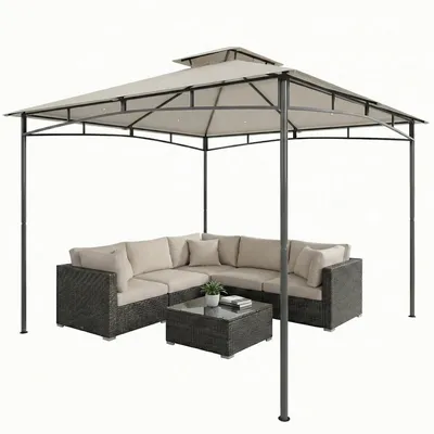 Produktbild von Pavillon 3x3m Wasserabweisend Stabil Winterfest Gartenpavillon mit zurš¹ckziehbar Obenrahmen Doppeldach Cremewei?