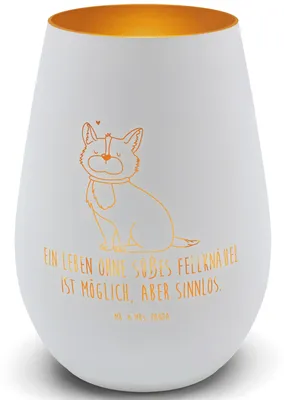Produktbild von Mr. & Mrs. Panda Kerzenhalter Hund Glück - Weiß - Geschenk, Corgie, Sprüche, Liebe, glücklich, Spruch, Windlicht Glas, Teelichthalter, Laterne, dekolicht, deko licht