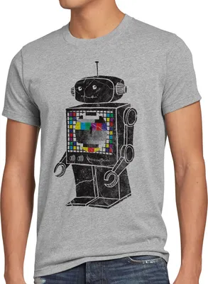 Produktbild von style3 Sheldon Testbild Roboter T-Shirt Herren, Größe:4XL, Farbe:Grau meliert