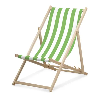 Image de Chaise longue - à larges rayures - vert clair - pliable - en bois de hêtre - supporte jusqu'à 95kg - dossier réglable en 3 positions - Chaise longue de plage